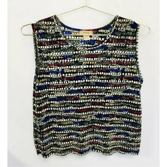 Plissé Tops - Vintage Plissé Women's Multi-Color Sleeveless Geometric Cropped Tank Top‎ Large